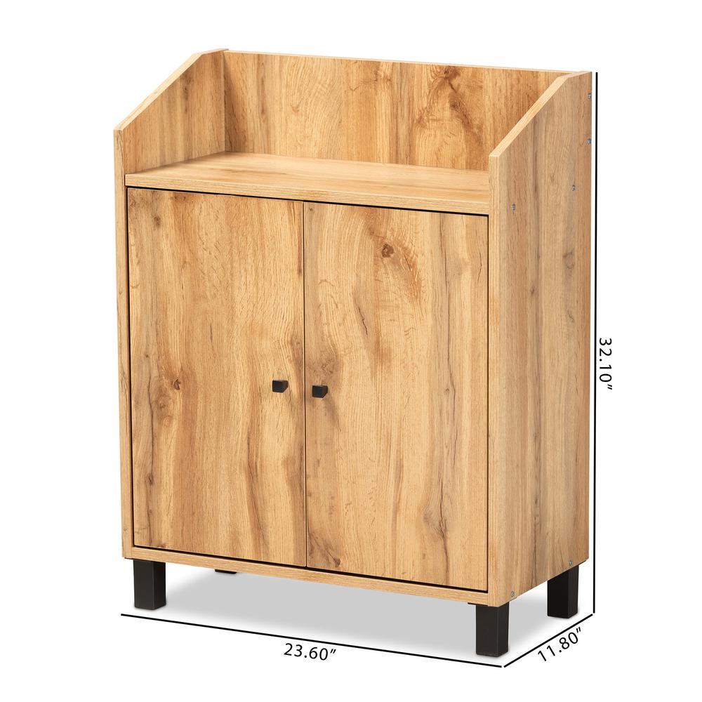 Oak Brown Finished Wood 2-Door Entryway Shoe Storage Cabinet with Top Shelf. Picture 21