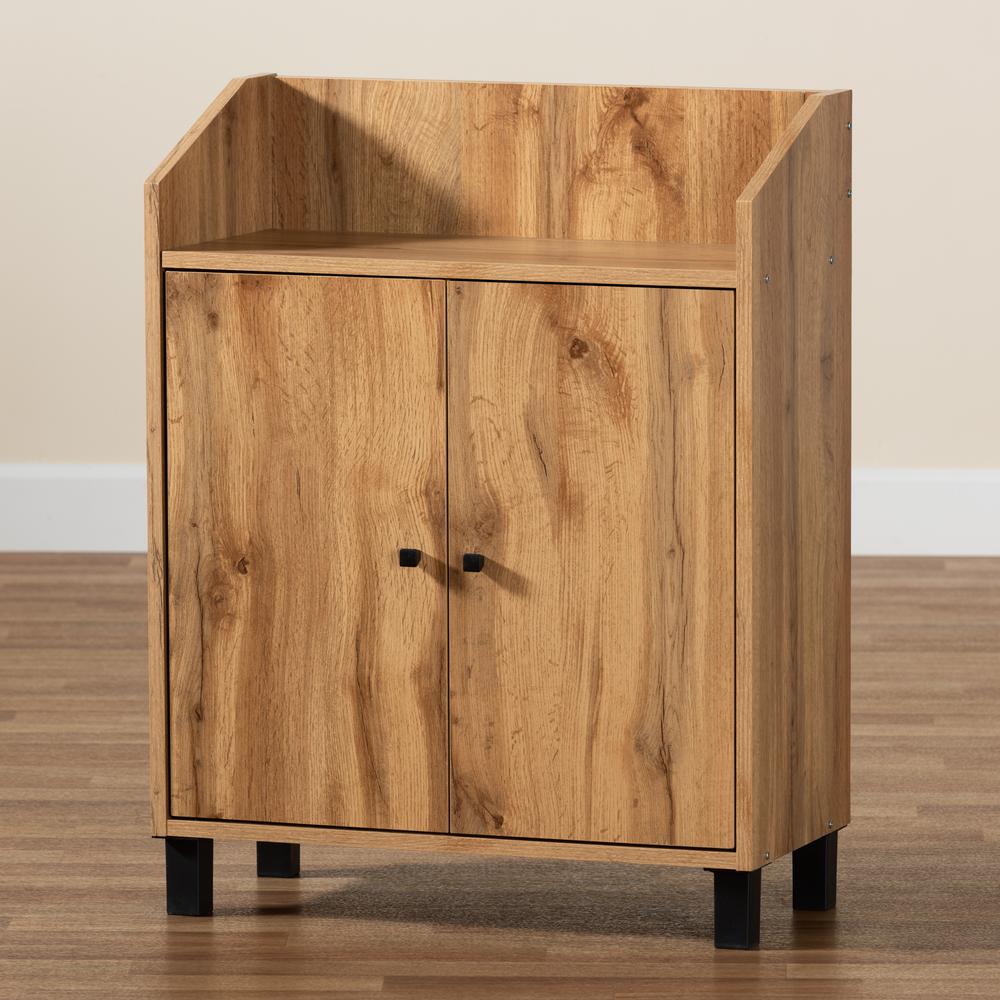 Oak Brown Finished Wood 2-Door Entryway Shoe Storage Cabinet with Top Shelf. Picture 20