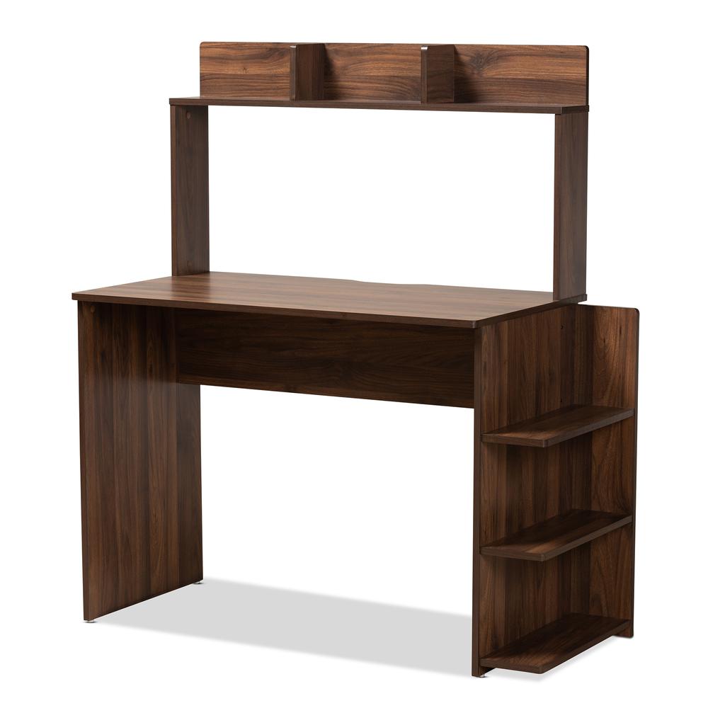 Garnet Modern and Contemporary Walnut Brown Finished Wood Desk with Shelves. Picture 9