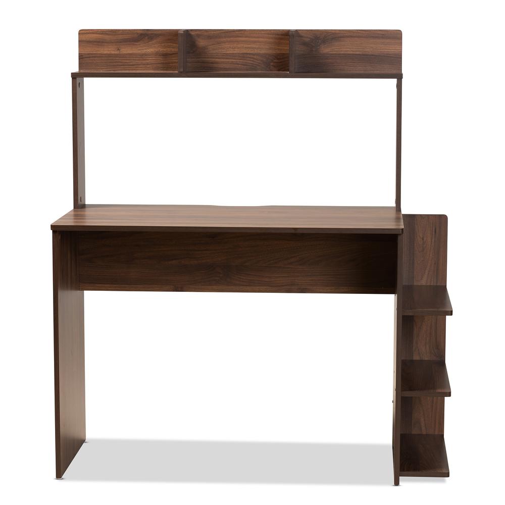 Garnet Modern and Contemporary Walnut Brown Finished Wood Desk with Shelves. Picture 10