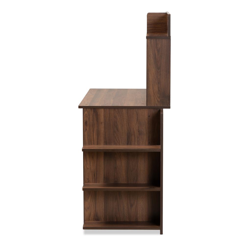 Garnet Modern and Contemporary Walnut Brown Finished Wood Desk with Shelves. Picture 11