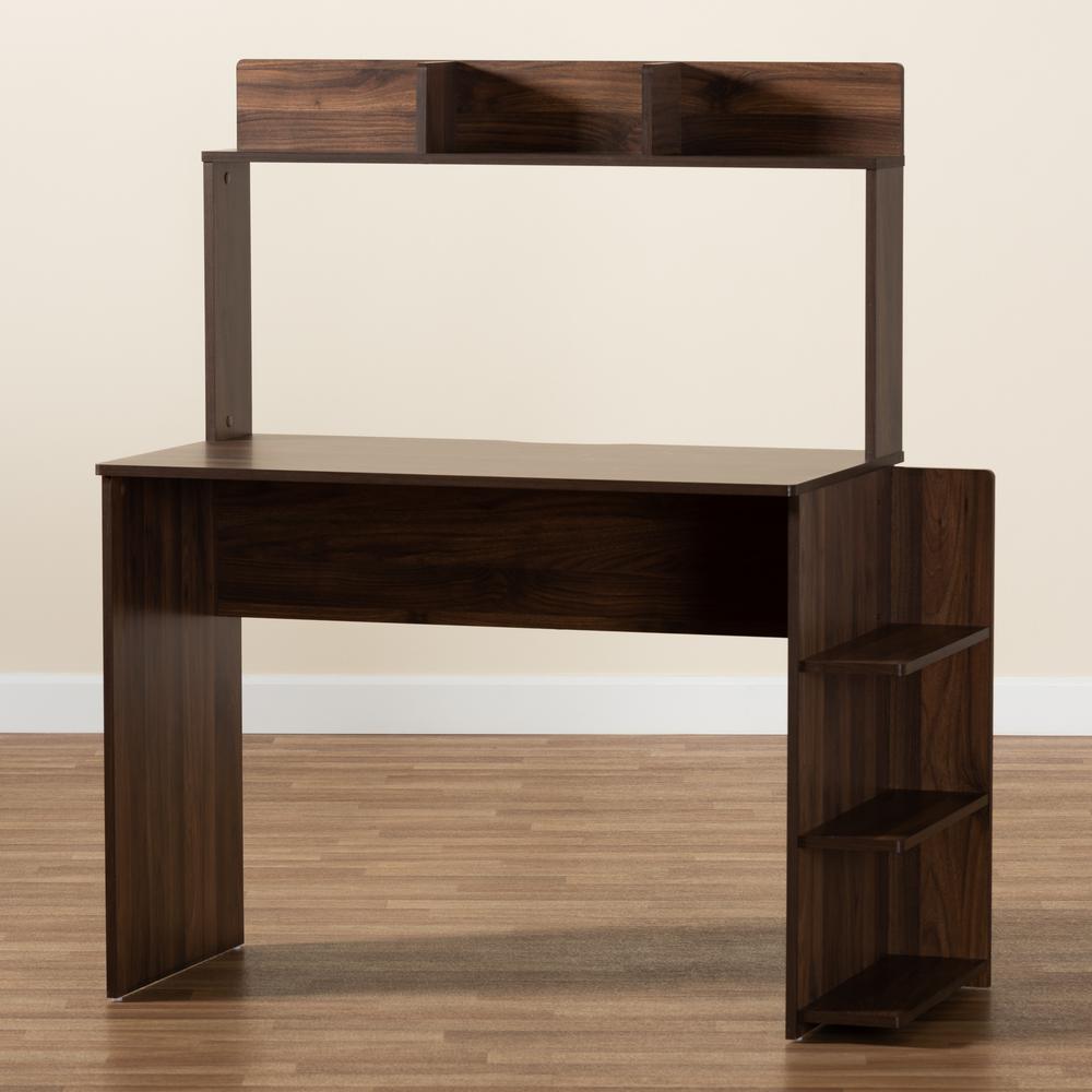 Garnet Modern and Contemporary Walnut Brown Finished Wood Desk with Shelves. Picture 14