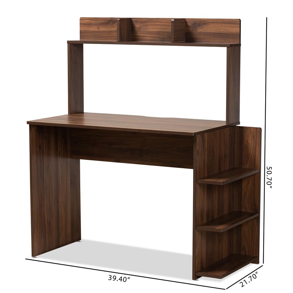Garnet Modern and Contemporary Walnut Brown Finished Wood Desk with Shelves. Picture 15