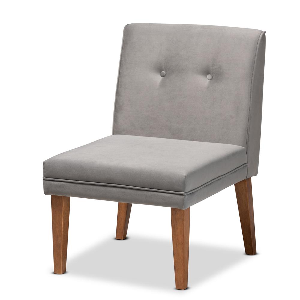 Grey Velvet Upholstered and Walnut Brown Finished Wood Dining Chair. Picture 11