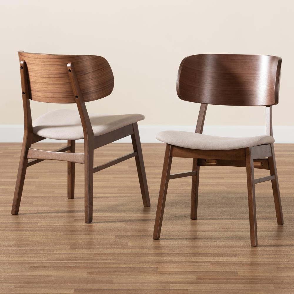 Beige Fabric Upholstered and Walnut Brown Finished Wood 2-Piece Dining Chair Set. Picture 17