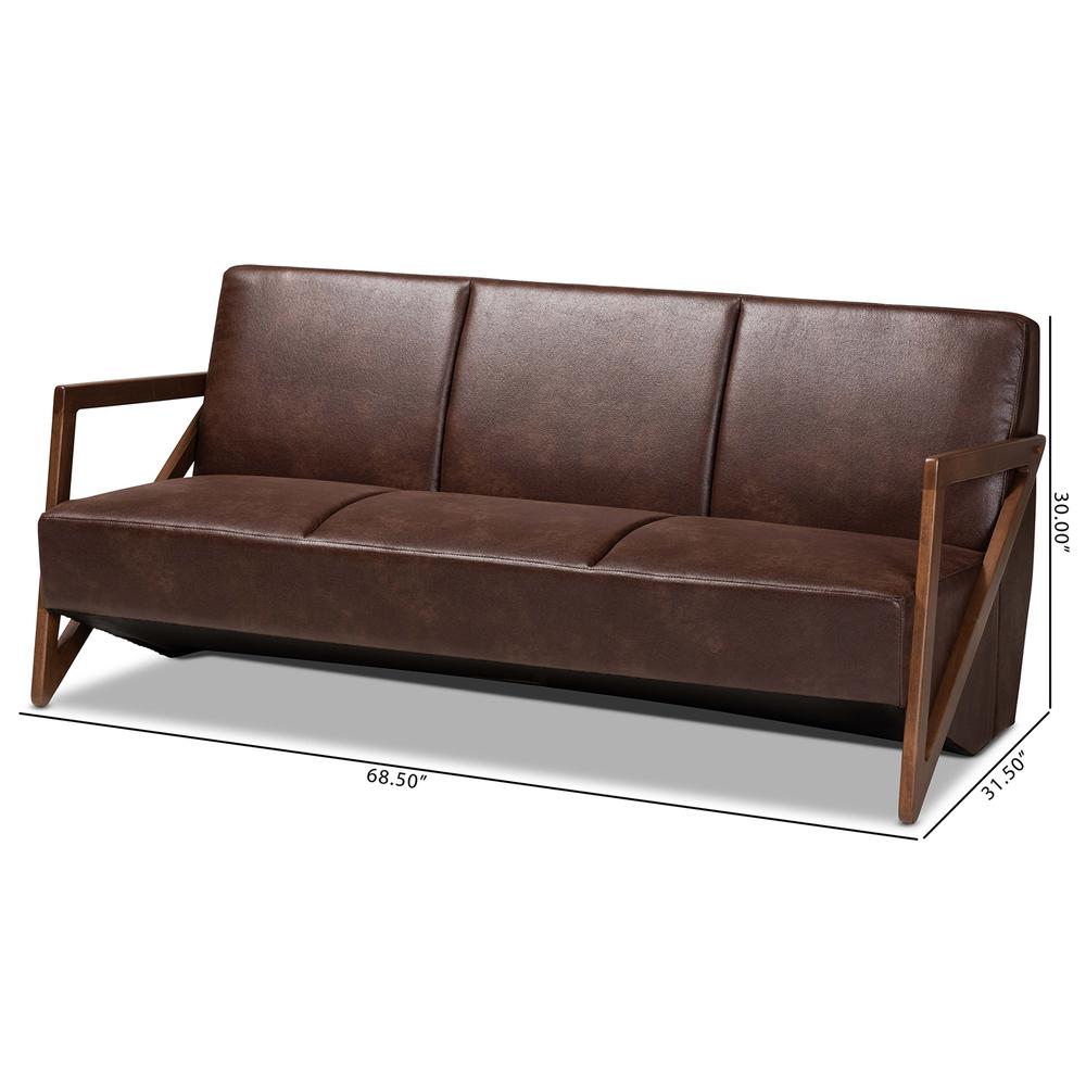 Leather Effect Fabric Upholstered and Walnut Brown Finished Wood Sofa. Picture 20
