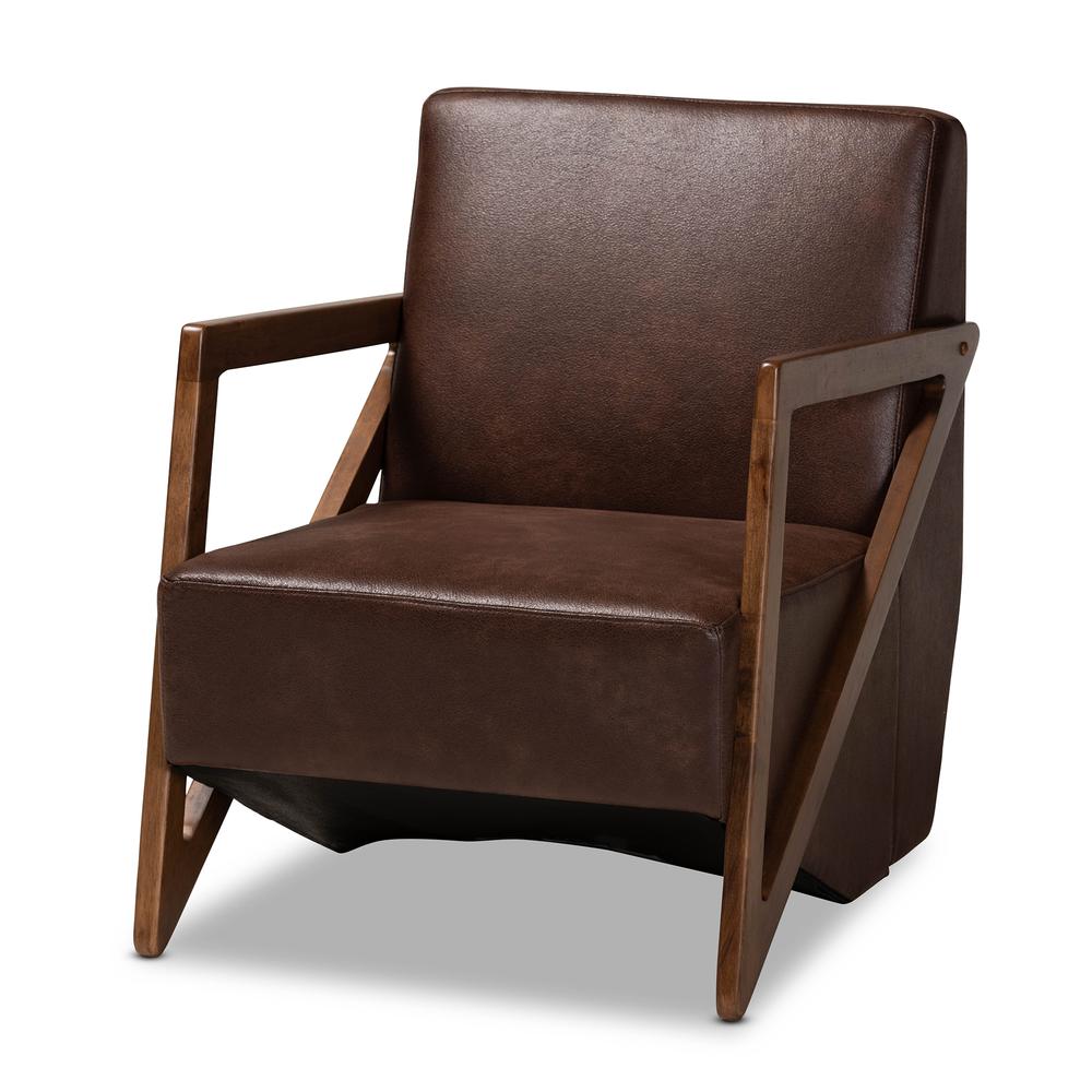 Leather Effect Fabric Upholstered and Walnut Brown Finished Wood Accent Chair. Picture 11