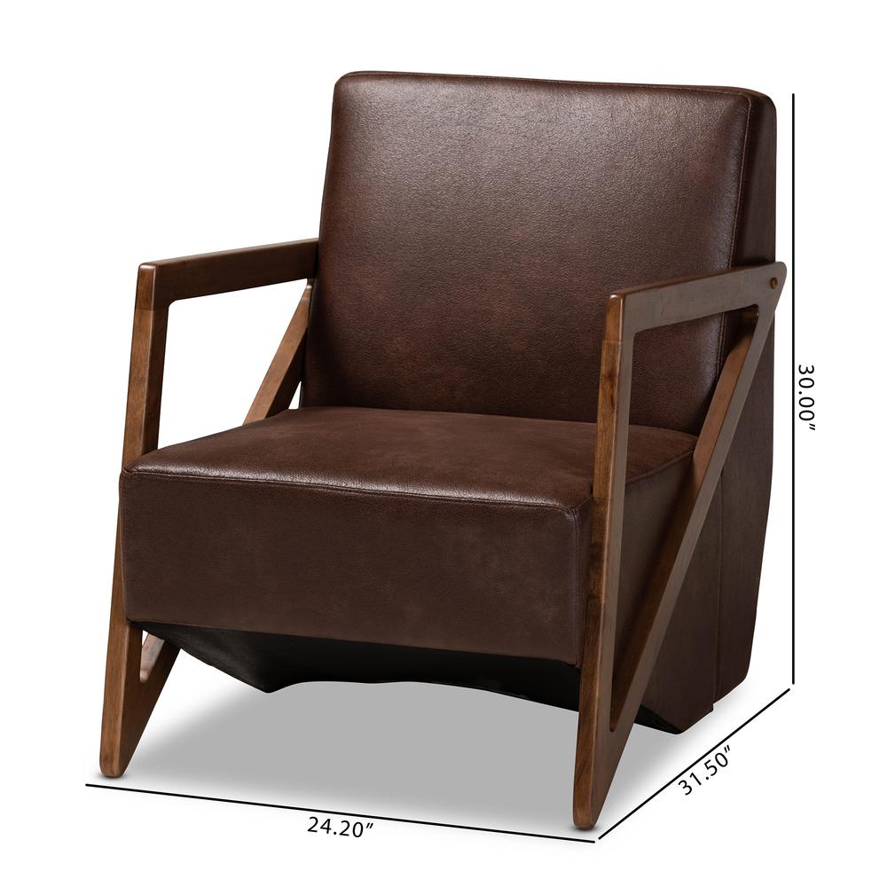 Leather Effect Fabric Upholstered and Walnut Brown Finished Wood Accent Chair. Picture 20