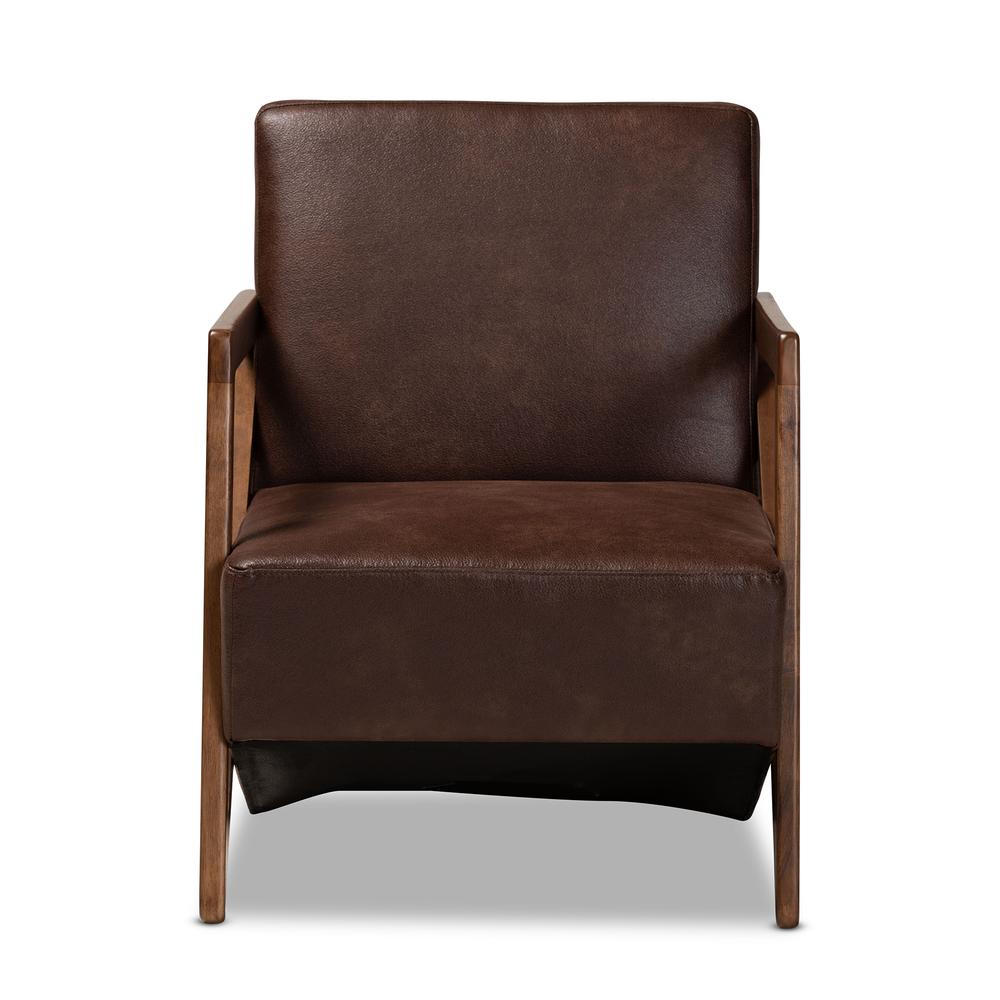 Leather Effect Fabric Upholstered and Walnut Brown Finished Wood Accent Chair. Picture 12