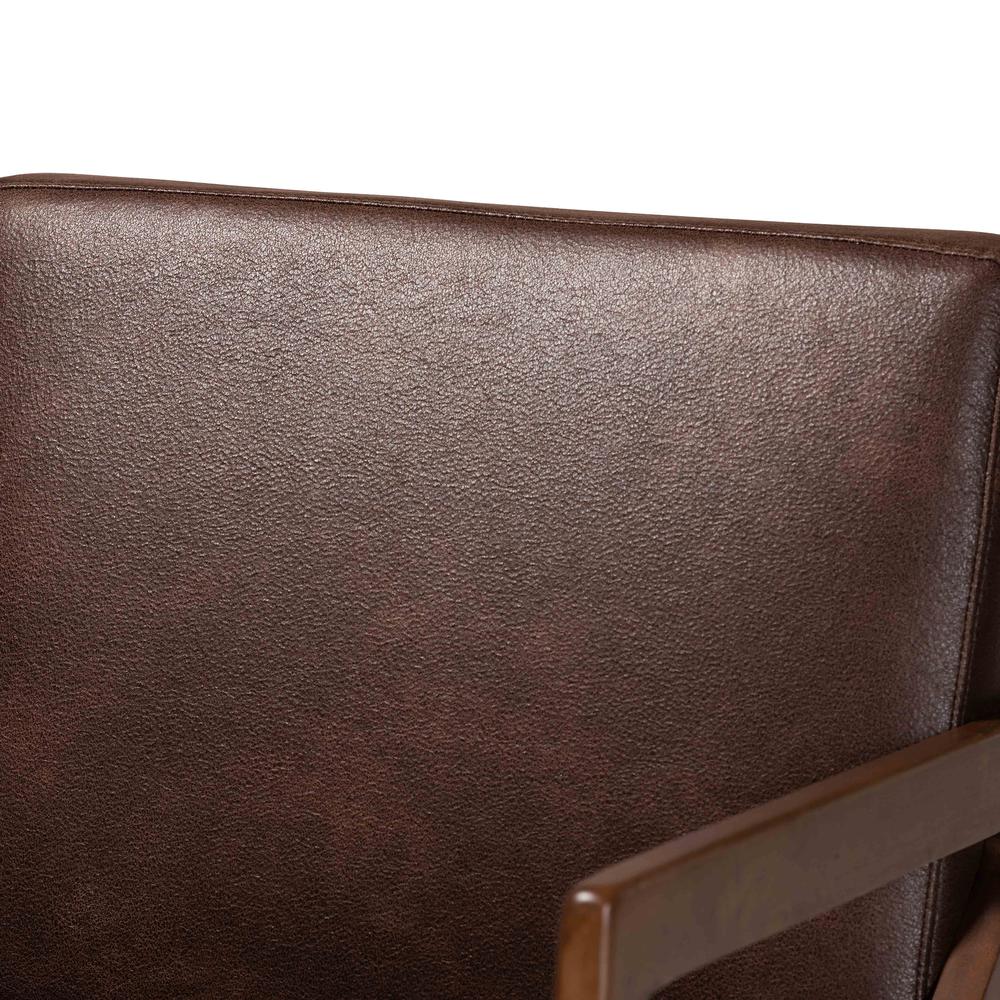Leather Effect Fabric Upholstered and Walnut Brown Finished Wood Accent Chair. Picture 15