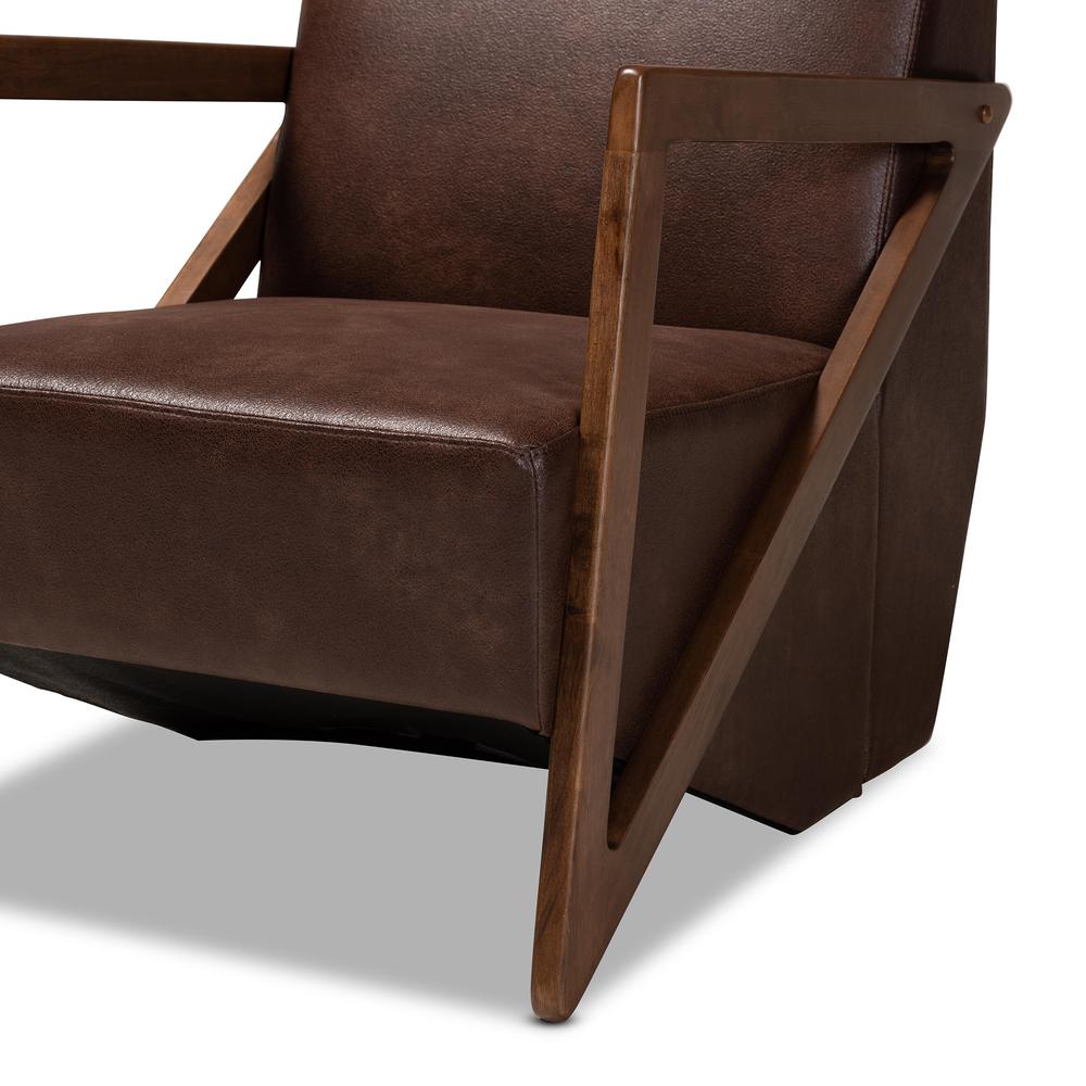 Leather Effect Fabric Upholstered and Walnut Brown Finished Wood Accent Chair. Picture 16