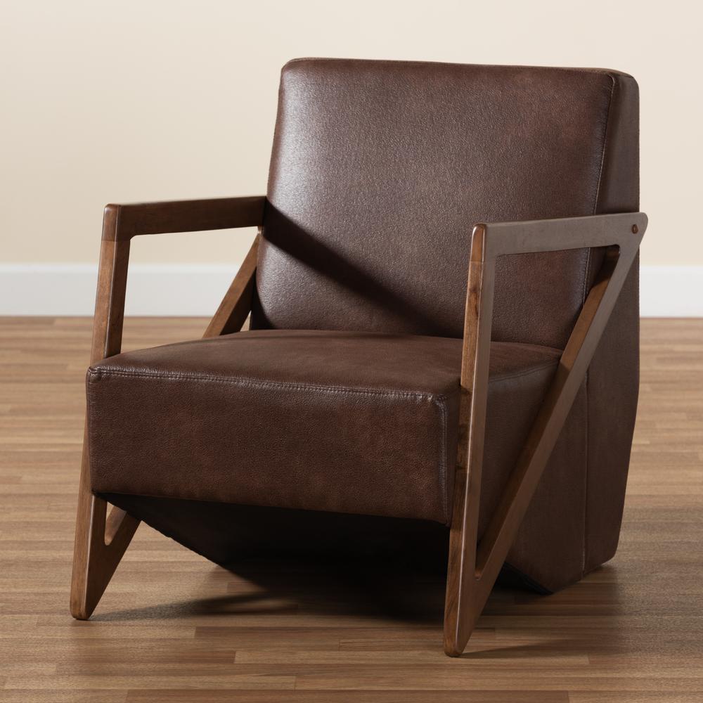 Leather Effect Fabric Upholstered and Walnut Brown Finished Wood Accent Chair. Picture 19