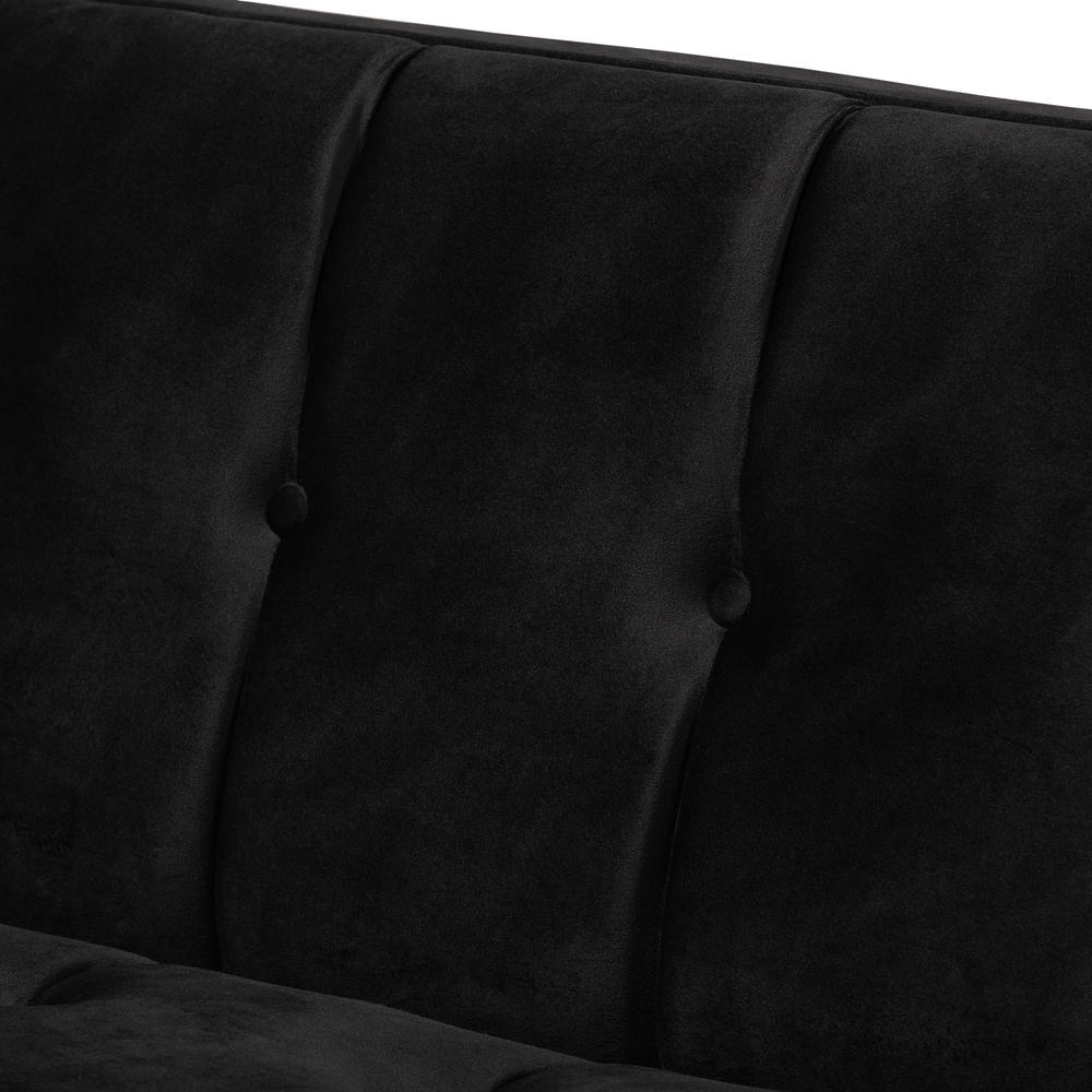 Baxton Studio Ambra Glam and Luxe Black Velvet Upholstered and Button Tufted Sofa with Gold-Tone Frame. Picture 17