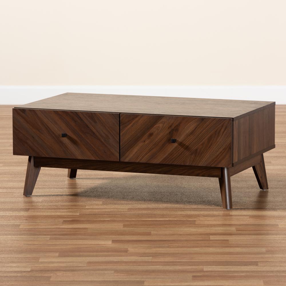 Baxton Studio Hartman Mid-Century Modern Walnut Brown Finished Wood Coffee Table. Picture 21