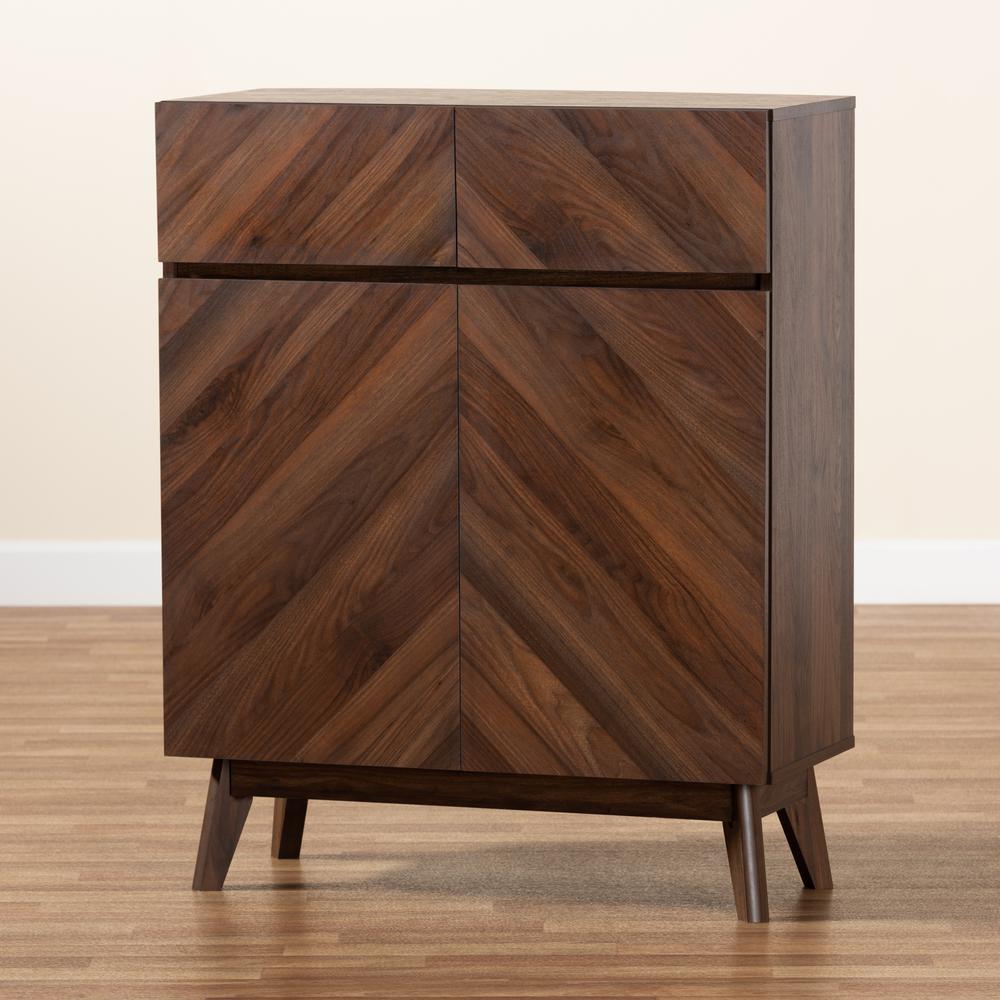 Baxton Studio Hartman Mid-Century Modern Walnut Brown Finished Wood Shoe Cabinet. Picture 21