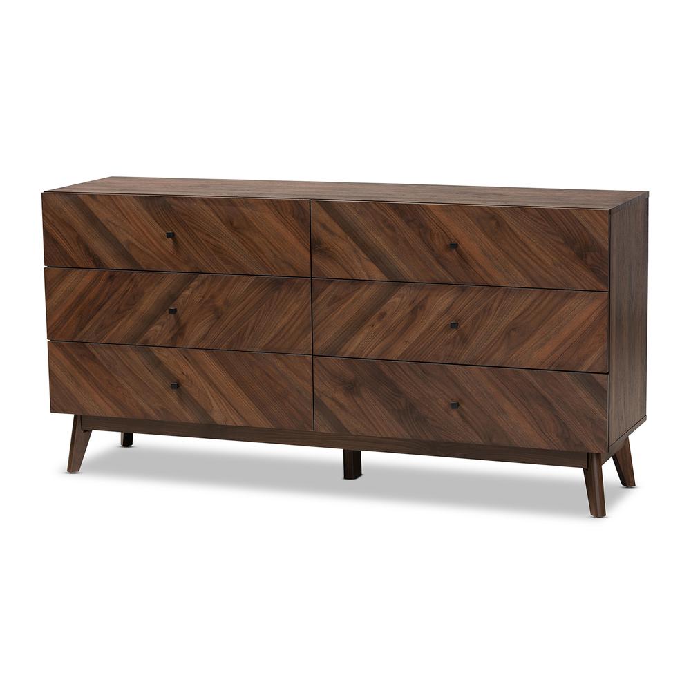 Hartman Mid-Century Modern Walnut Brown Finished Wood 6-Drawer Dresser. Picture 11