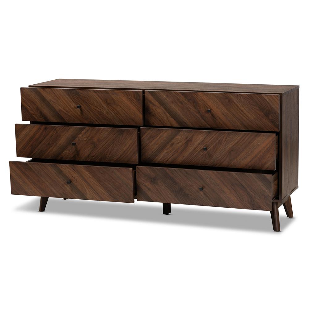 Hartman Mid-Century Modern Walnut Brown Finished Wood 6-Drawer Dresser. Picture 12