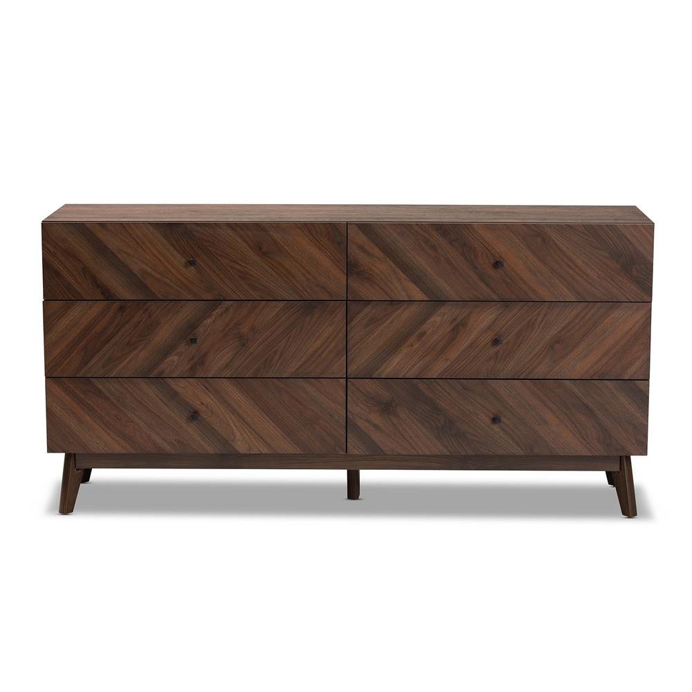 Hartman Mid-Century Modern Walnut Brown Finished Wood 6-Drawer Dresser. Picture 13