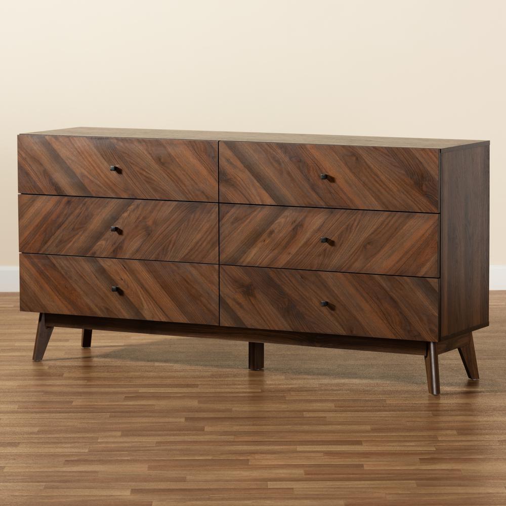 Hartman Mid-Century Modern Walnut Brown Finished Wood 6-Drawer Dresser. Picture 19