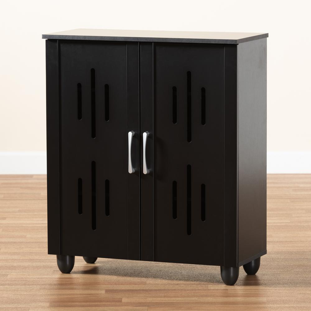 Renley Modern and Contemporary Black Finished Wood 2-Door Shoe Storage Cabinet. Picture 21