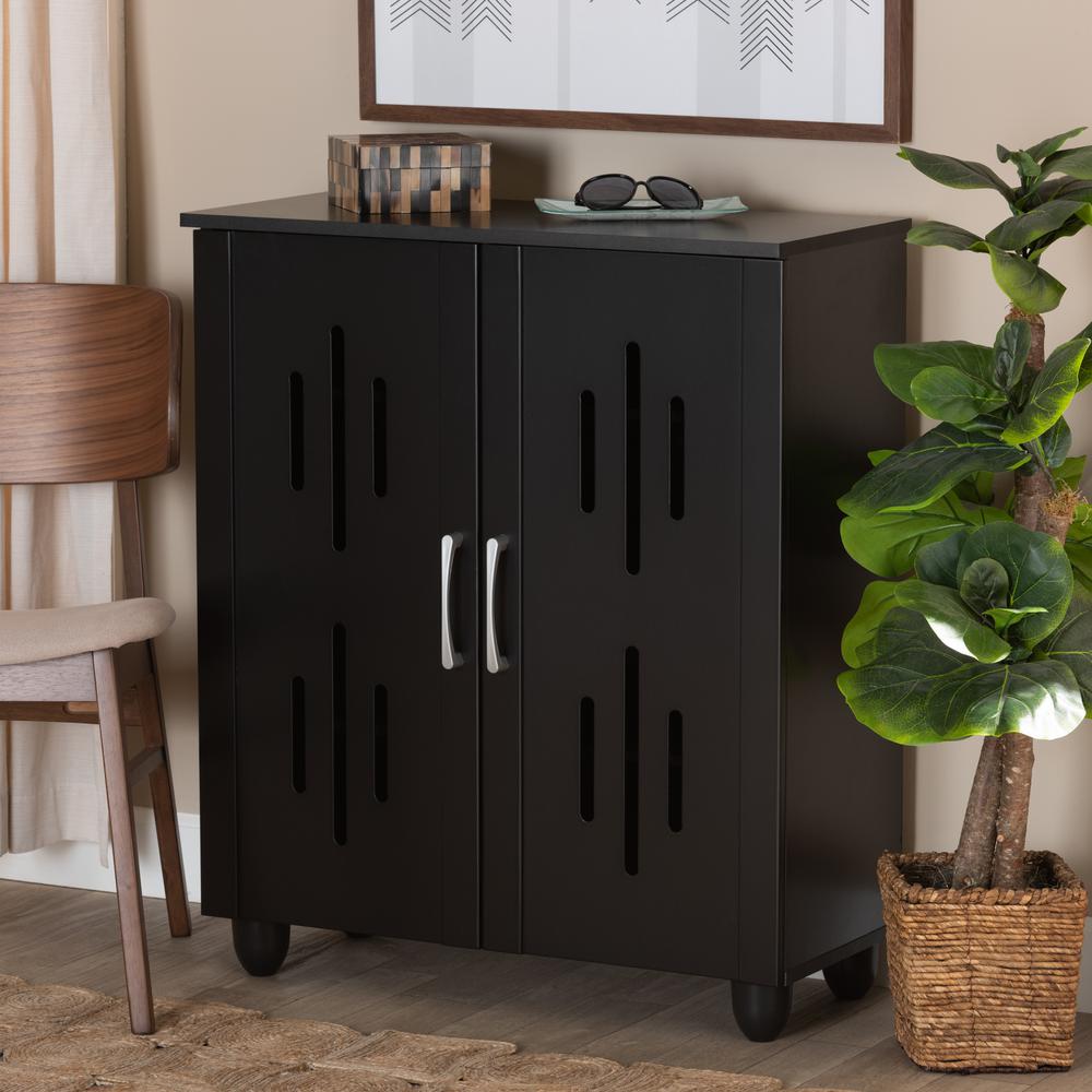 Renley Modern and Contemporary Black Finished Wood 2-Door Shoe Storage Cabinet. Picture 19