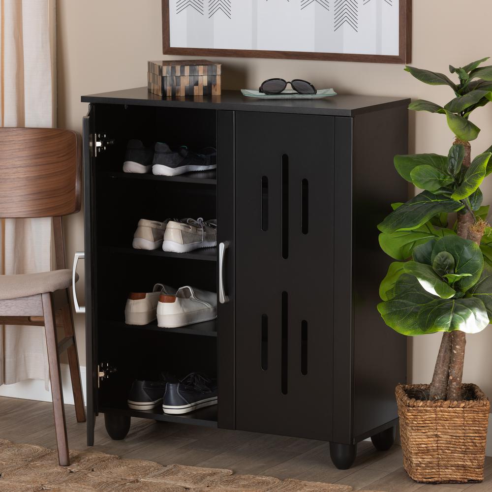 Renley Modern and Contemporary Black Finished Wood 2-Door Shoe Storage Cabinet. Picture 20
