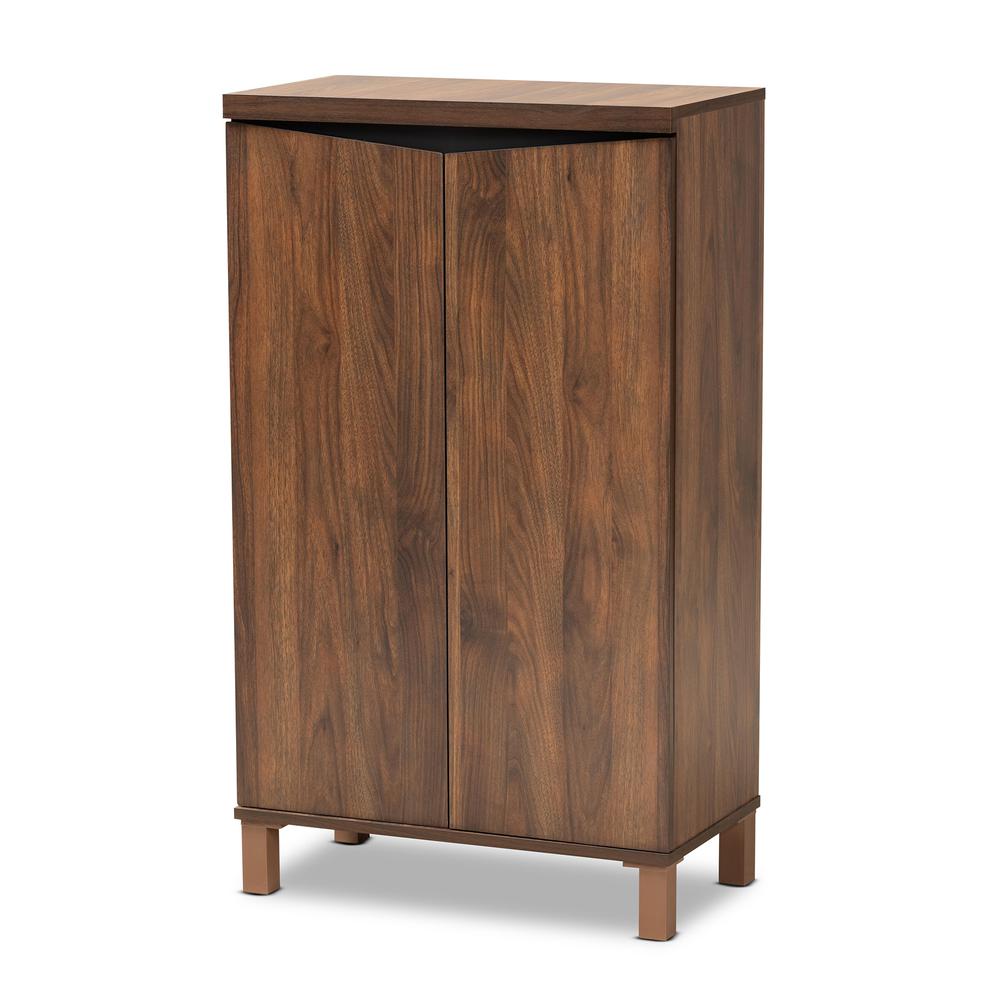 Two-Tone Walnut Brown and Dark Grey Finished Wood 2-Door Shoe Storage Cabinet. Picture 12