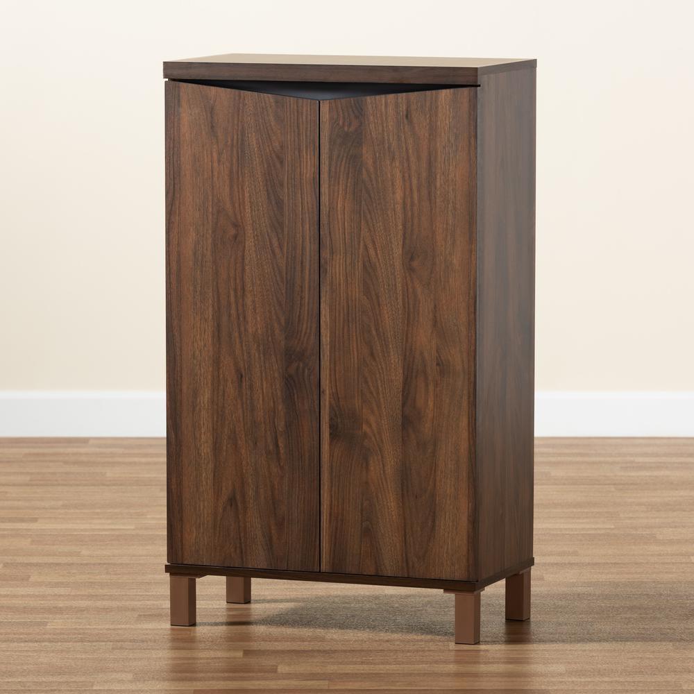 Two-Tone Walnut Brown and Dark Grey Finished Wood 2-Door Shoe Storage Cabinet. Picture 21