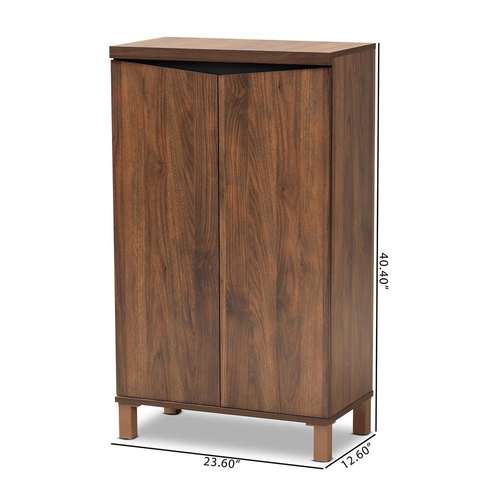 Two-Tone Walnut Brown and Dark Grey Finished Wood 2-Door Shoe Storage Cabinet. Picture 22