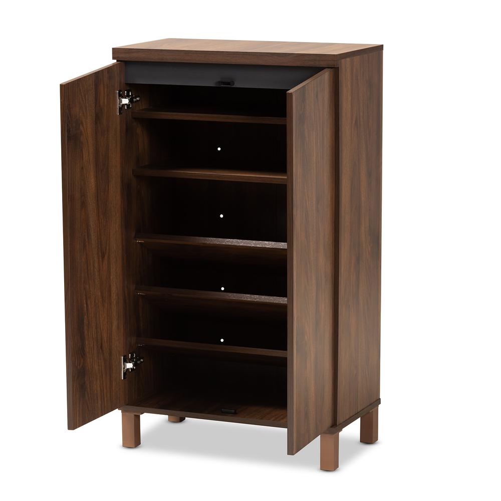 Two-Tone Walnut Brown and Dark Grey Finished Wood 2-Door Shoe Storage Cabinet. Picture 13