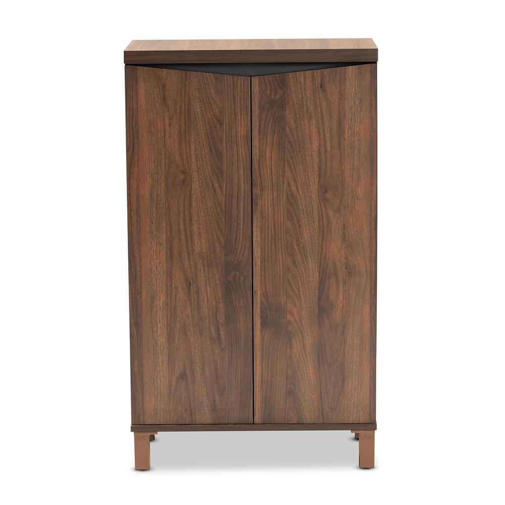 Two-Tone Walnut Brown and Dark Grey Finished Wood 2-Door Shoe Storage Cabinet. Picture 14