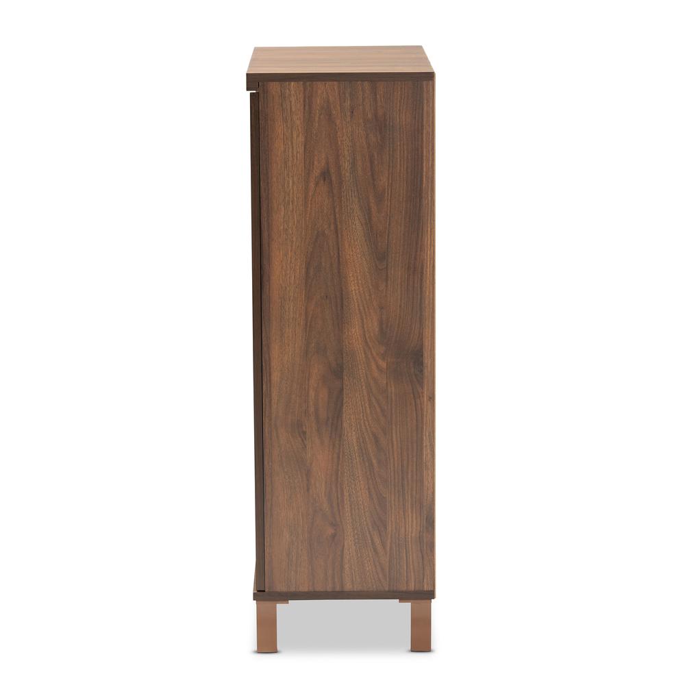 Two-Tone Walnut Brown and Dark Grey Finished Wood 2-Door Shoe Storage Cabinet. Picture 15