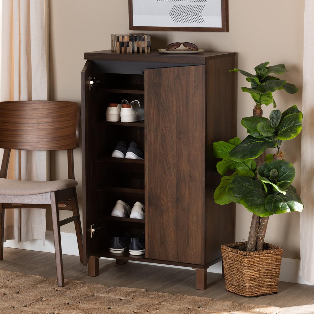 Two-Tone Walnut Brown and Dark Grey Finished Wood 2-Door Shoe Storage Cabinet. Picture 20