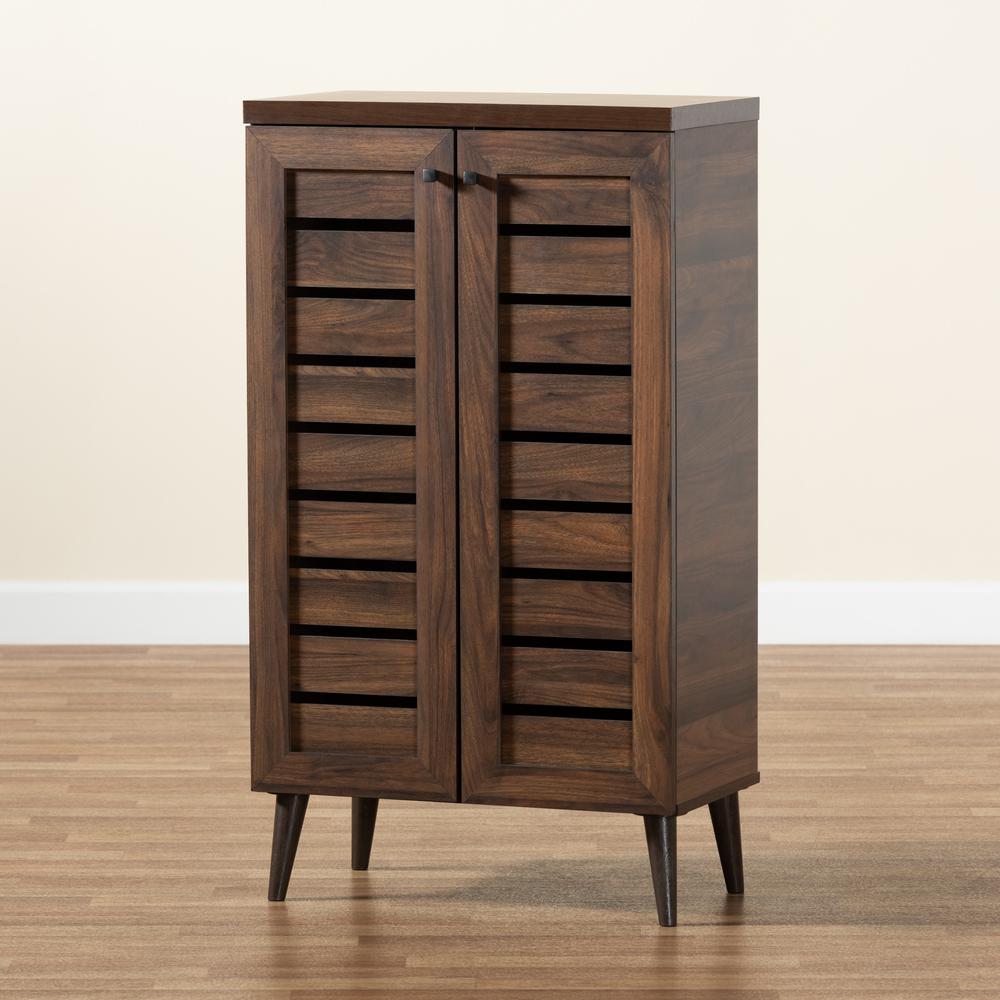 Walnut Brown Finished Wood 2-Door Shoe Storage Cabinet. Picture 21
