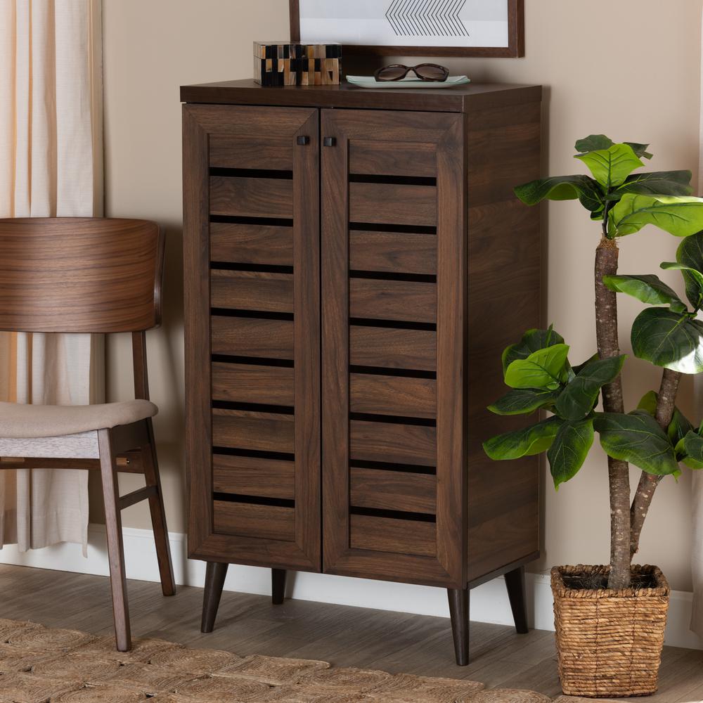 Walnut Brown Finished Wood 2-Door Shoe Storage Cabinet. Picture 19
