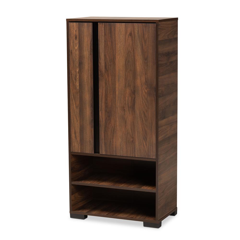 Two-Tone Walnut Brown and Black Finished Wood 2-Door Shoe Storage Cabinet. Picture 12