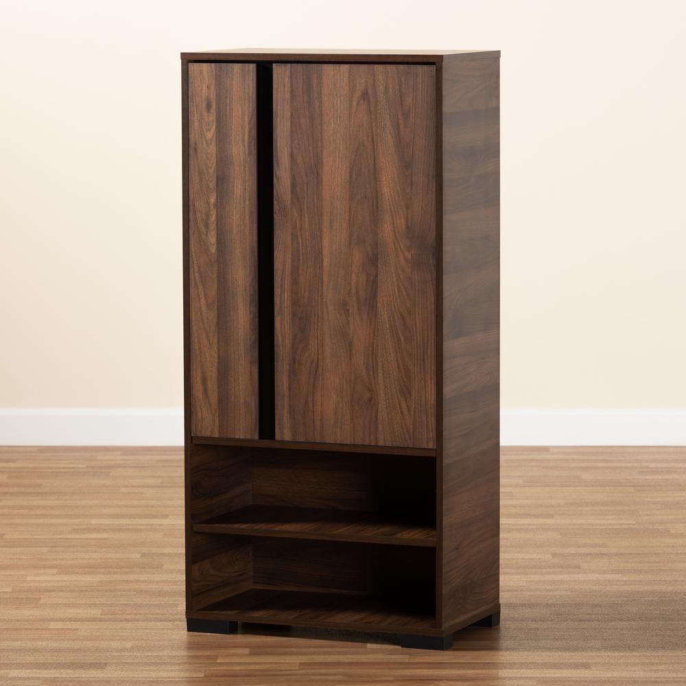 Two-Tone Walnut Brown and Black Finished Wood 2-Door Shoe Storage Cabinet. Picture 21