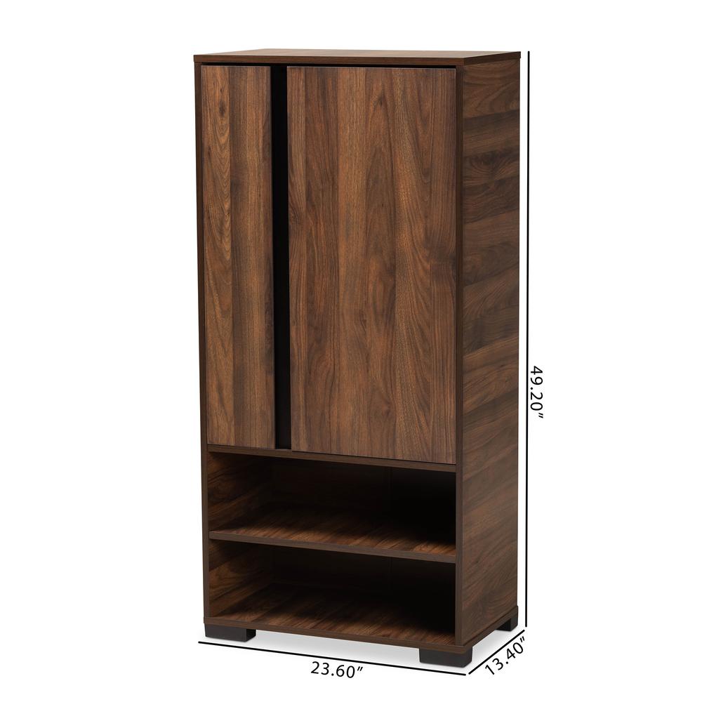 Two-Tone Walnut Brown and Black Finished Wood 2-Door Shoe Storage Cabinet. Picture 22