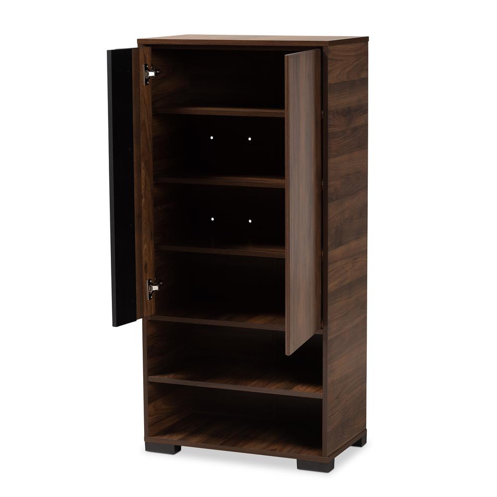 Two-Tone Walnut Brown and Black Finished Wood 2-Door Shoe Storage Cabinet. Picture 13