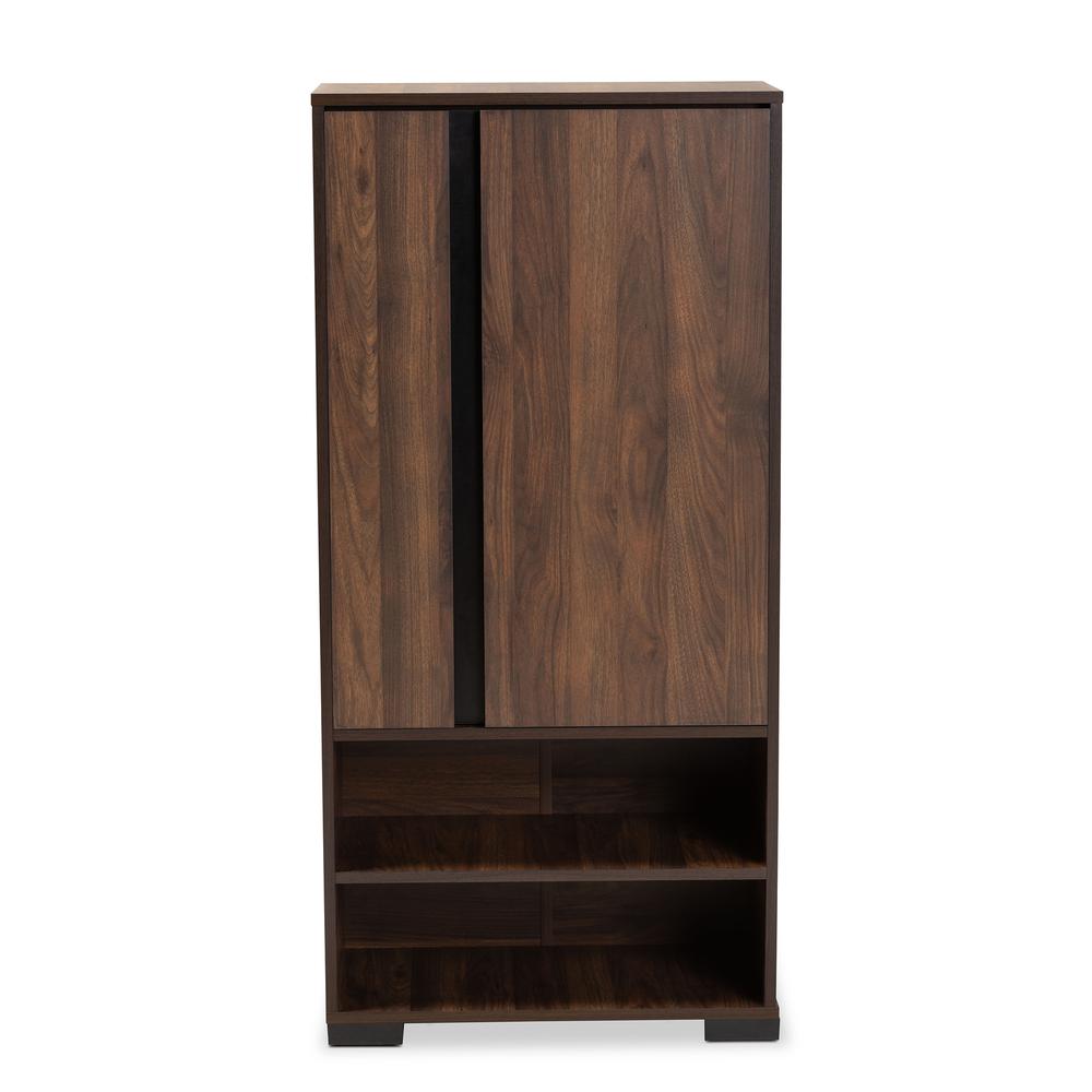 Two-Tone Walnut Brown and Black Finished Wood 2-Door Shoe Storage Cabinet. Picture 14