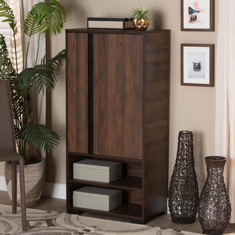 Two-Tone Walnut Brown and Black Finished Wood 2-Door Shoe Storage Cabinet. Picture 19