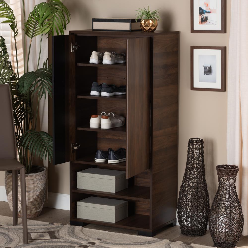 Two-Tone Walnut Brown and Black Finished Wood 2-Door Shoe Storage Cabinet. Picture 20