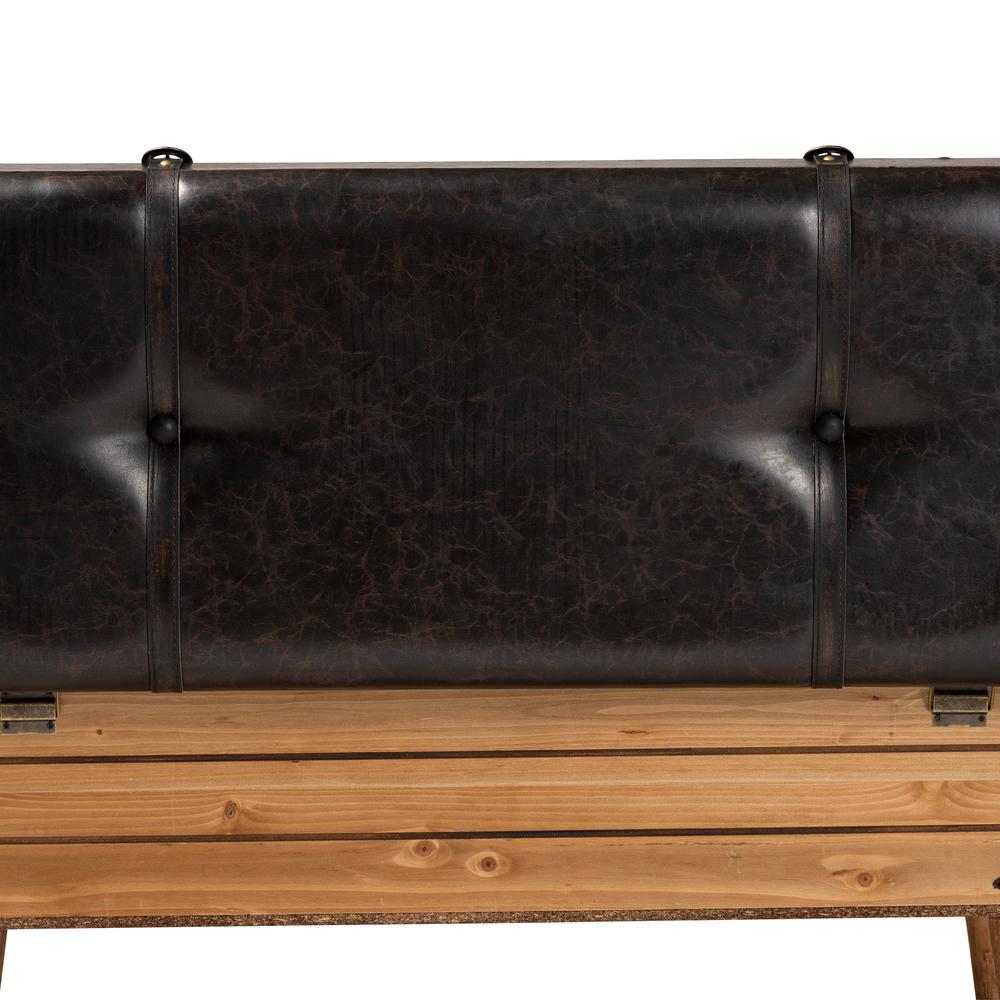 Dark Brown PU Leather Upholstered and Oak Finished Wood Large Storage Ottoman. Picture 18