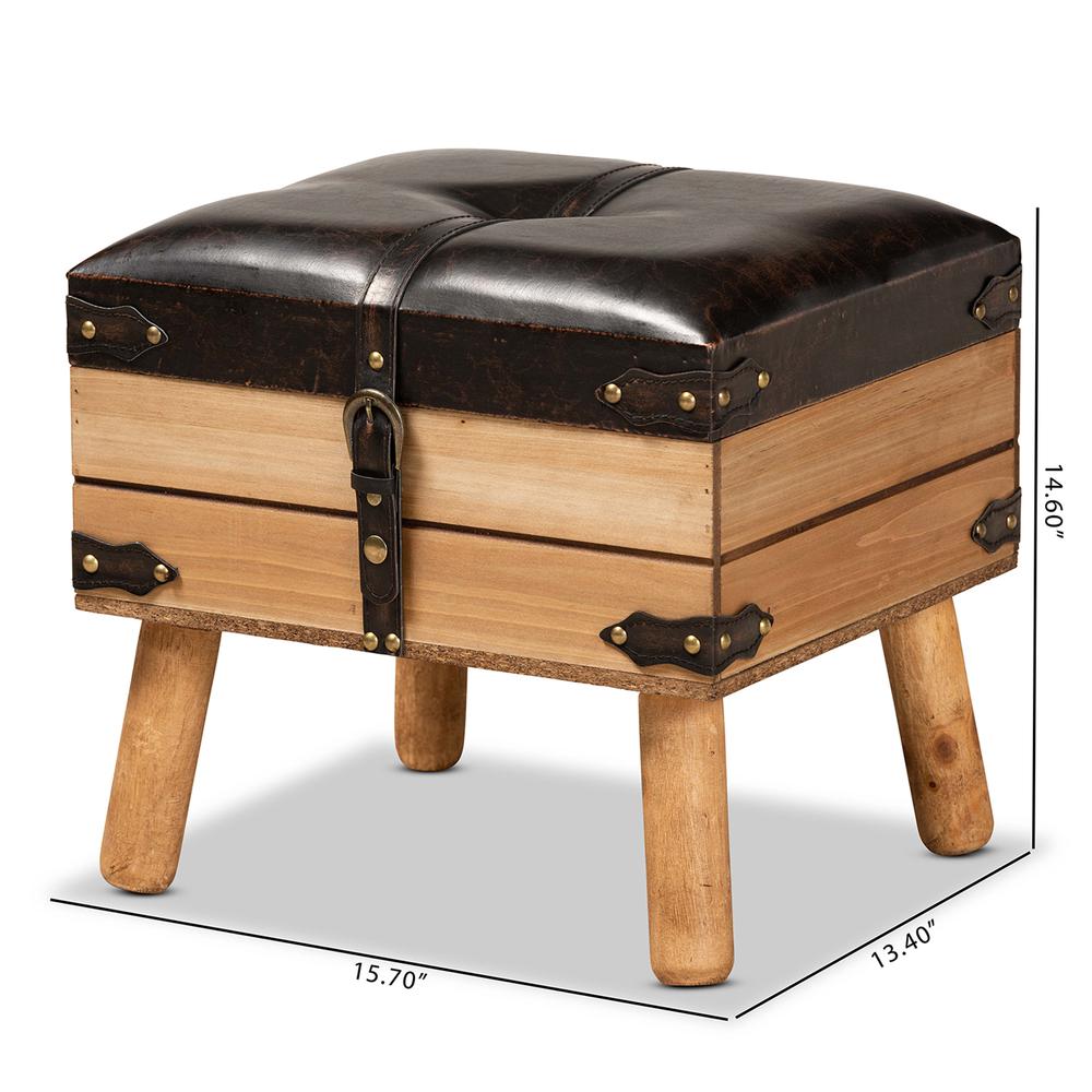 Dark Brown PU Leather Upholstered and Oak Finished Wood Small Storage Ottoman. Picture 22