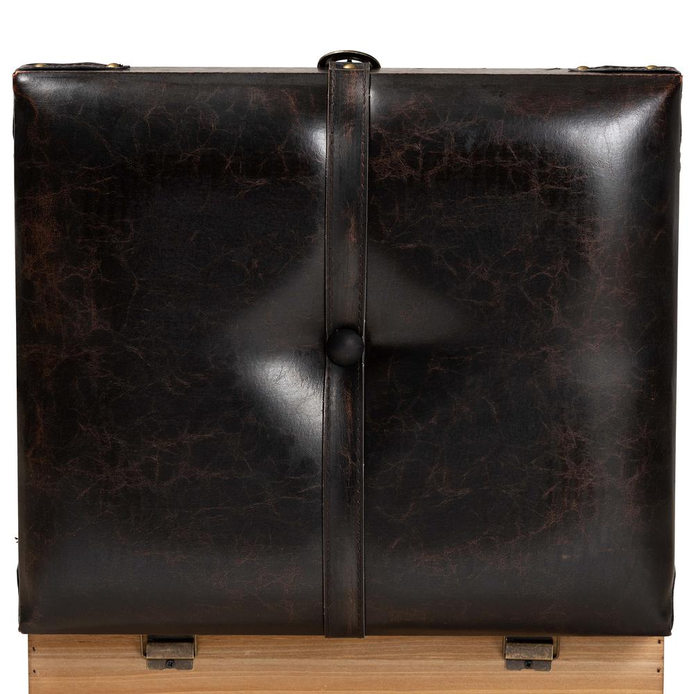 Dark Brown PU Leather Upholstered and Oak Finished Wood Small Storage Ottoman. Picture 18
