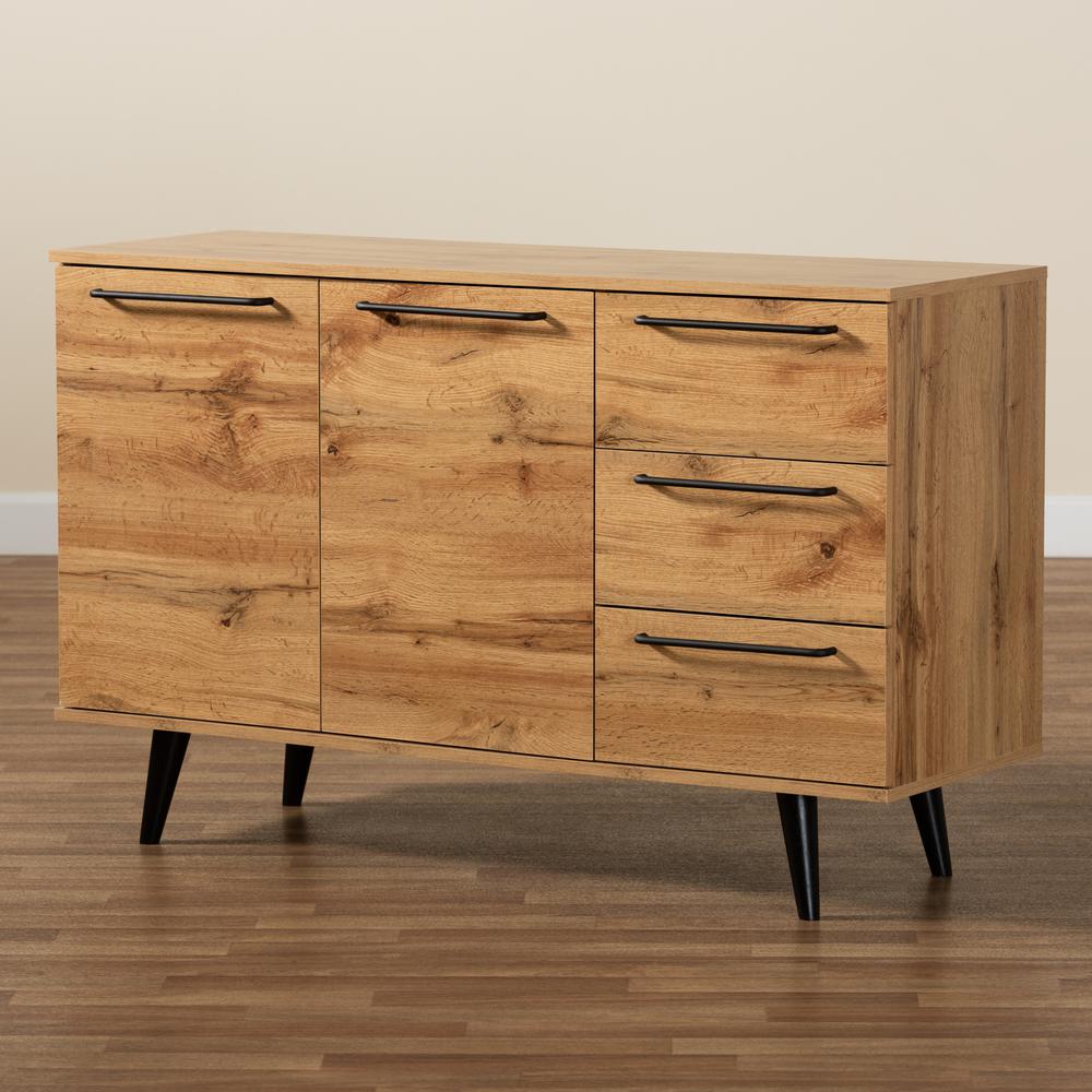 Transitional Oak Brown Finished Wood 3-Drawer Sideboard Buffet. Picture 17