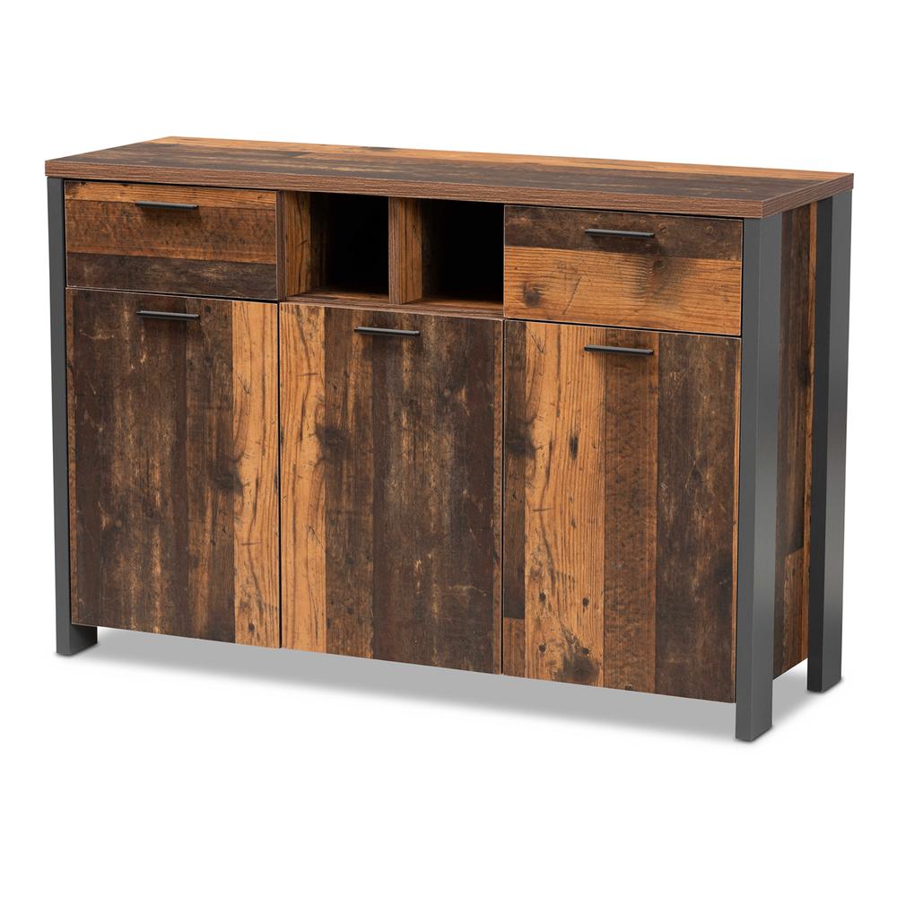 Rustic Brown Finished Wood and Grey Metal 2-Door Sideboard Buffet. Picture 10