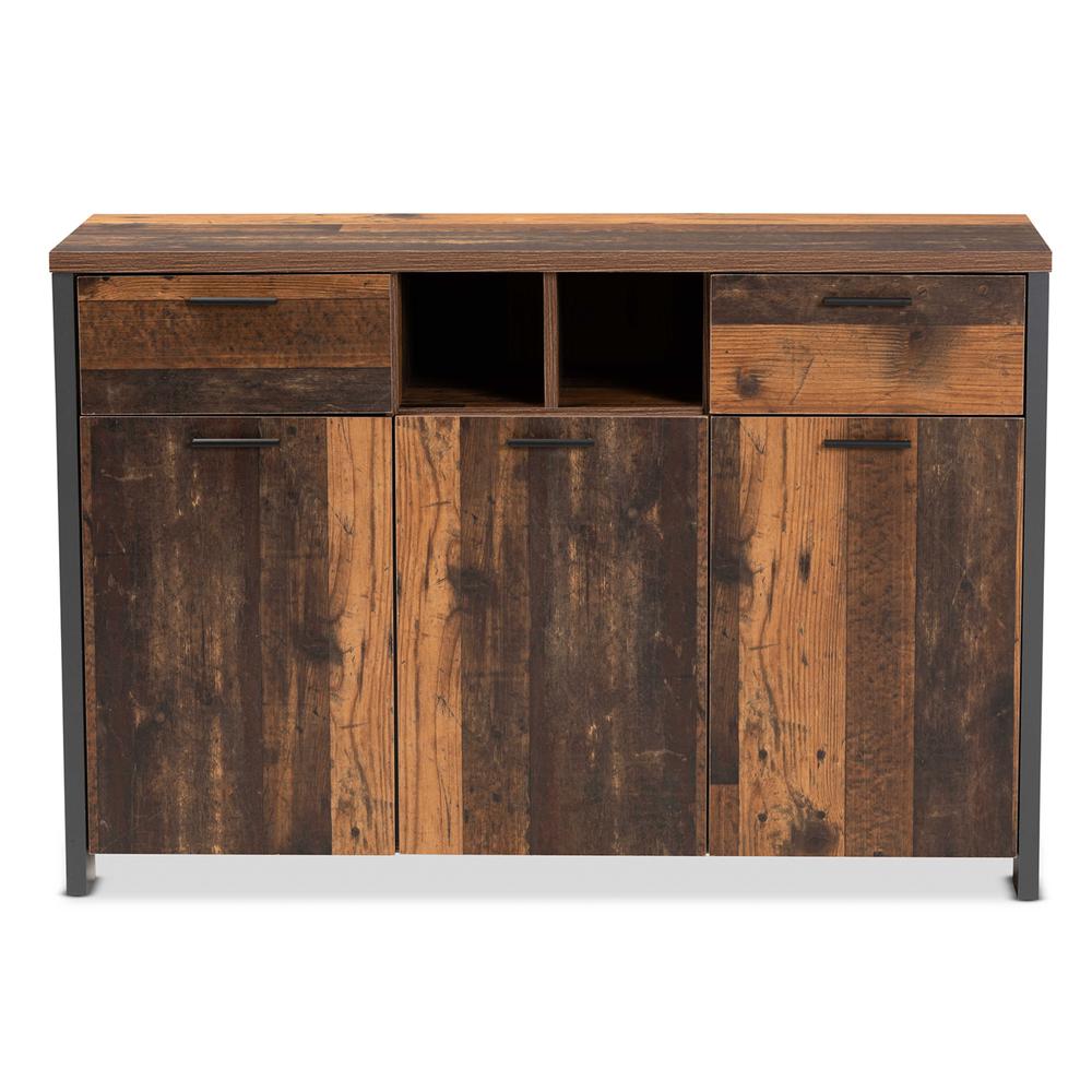Rustic Brown Finished Wood and Grey Metal 2-Door Sideboard Buffet. Picture 12