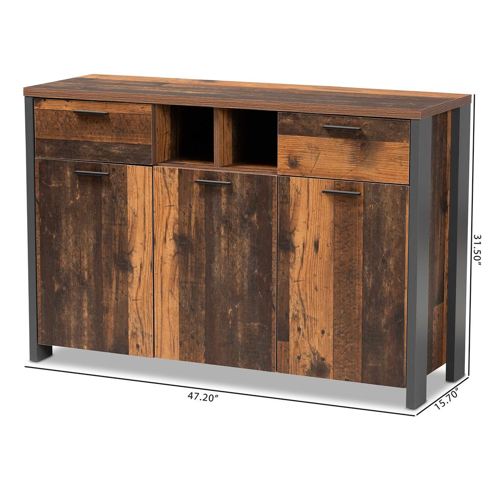 Rustic Brown Finished Wood and Grey Metal 2-Door Sideboard Buffet. Picture 18