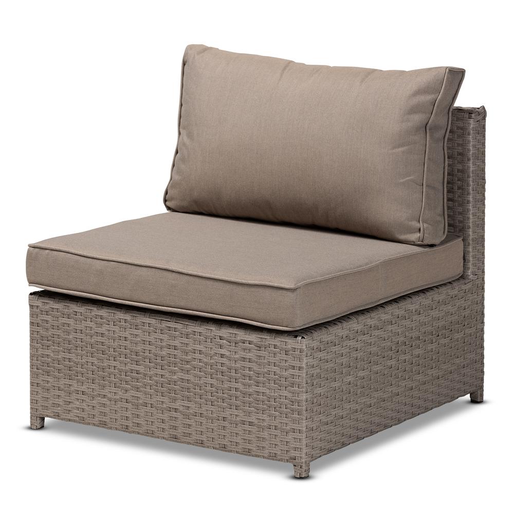 Grey Fabric Upholstered and Grey Finished Synthetic Rattan 6-Piece Patio Set. Picture 12